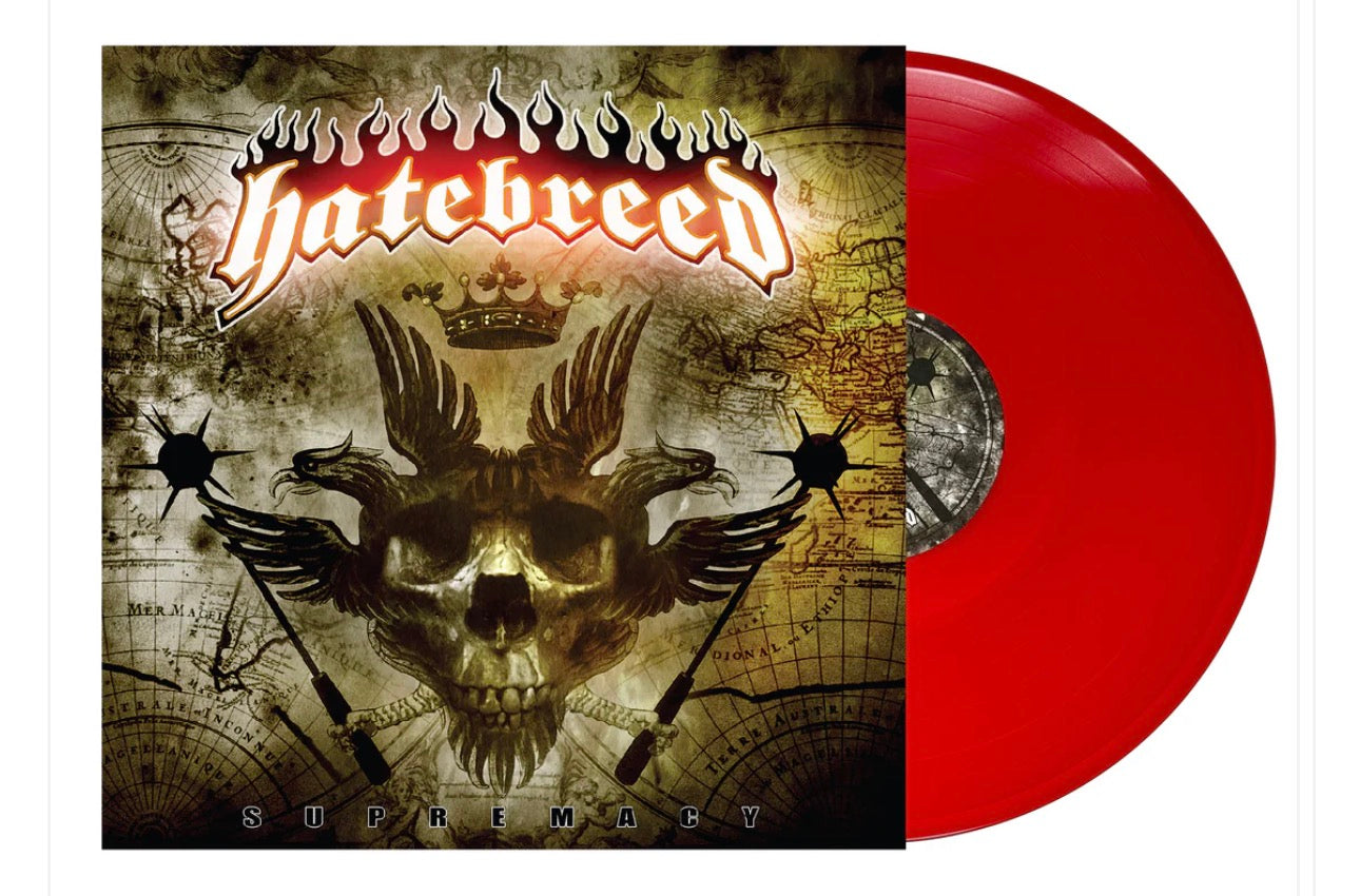Vinyl record with 'Hatebreed' album cover featuring a skull and flames.