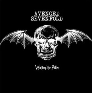 Avenged Sevenfold album cover with skull and wings logo on black background