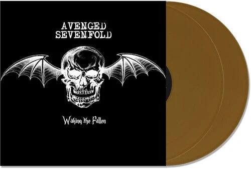Vinyl record with Avenged Sevenfold logo and text on black and gold disc