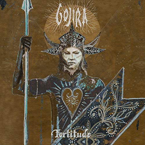 Album cover for 'Gorguts' featuring a warrior-like figure with decorative elements on a brown background.