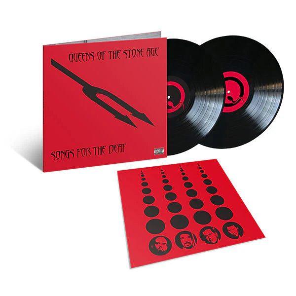 Vinyl record set with red cover and black discs featuring Queens of the Stone Age branding.