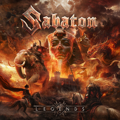 Album cover for Sabaton's 'Legends' with Egyptian-themed artwork and text.