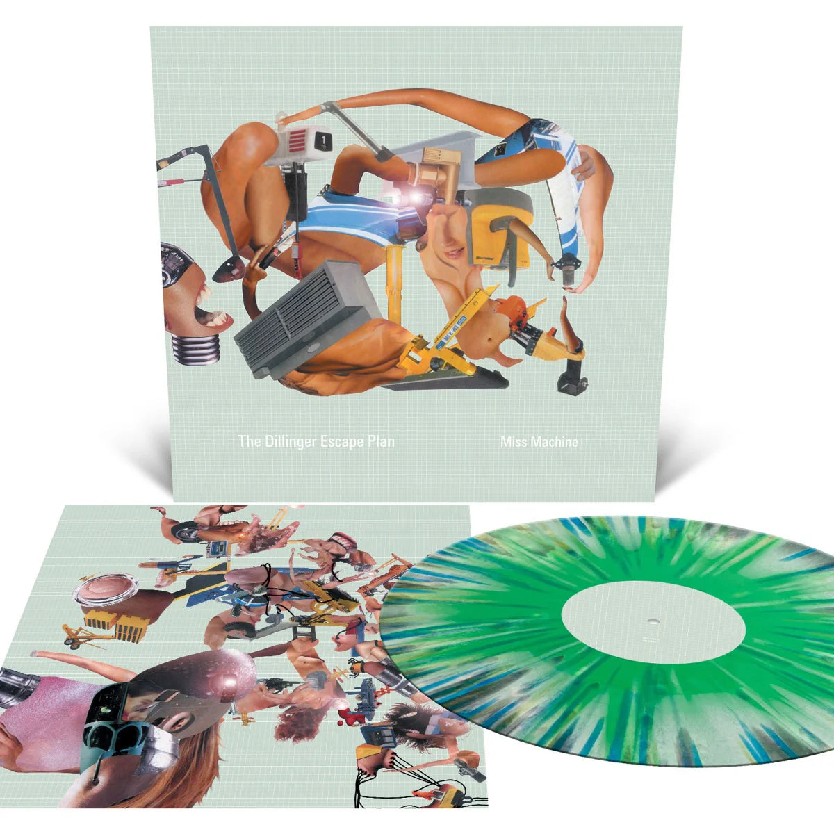 THE DILLINGER ESCAPE PLAN - MISS MACHINE Miss Machine (Mint Green, White and Metallic Silver Tri Color Merge with Mustard, Cyan Blue and White Splatter)